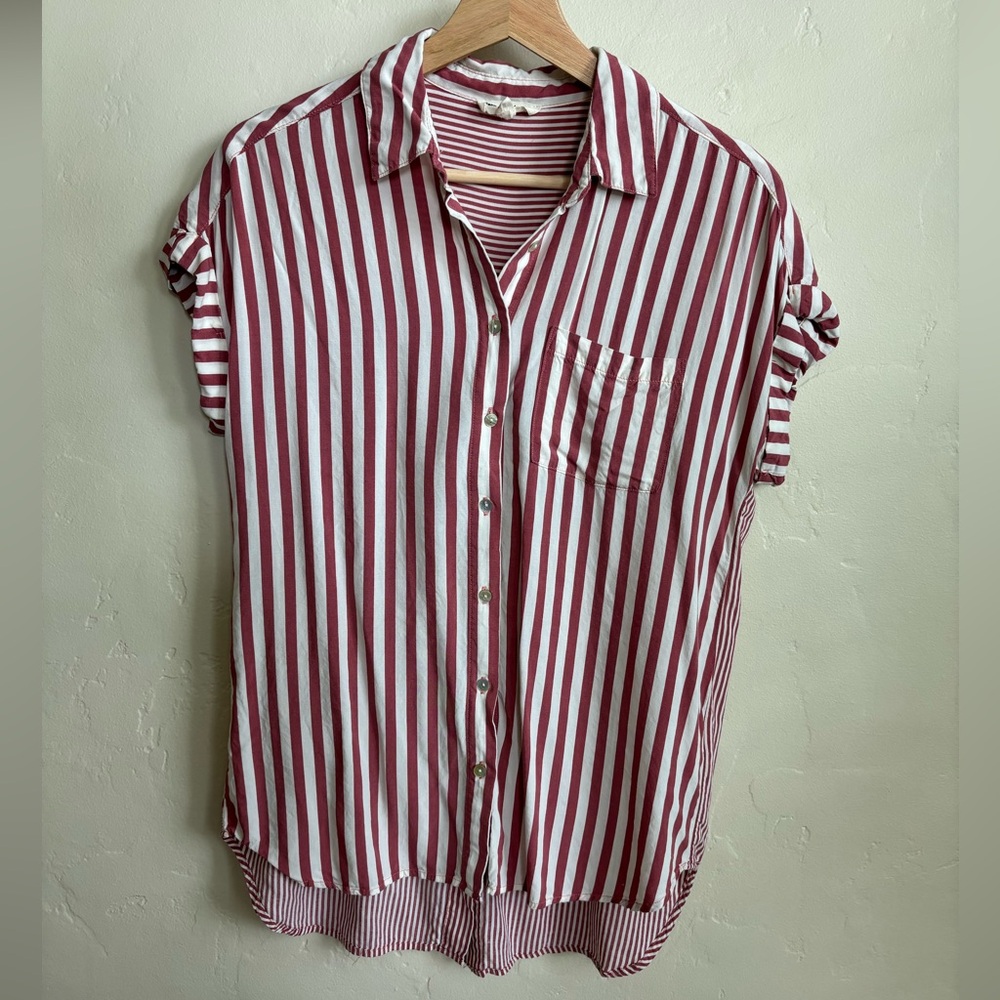 Jane and Delancey Pink & White Striped Short Sleeve Blouse, Size Small
